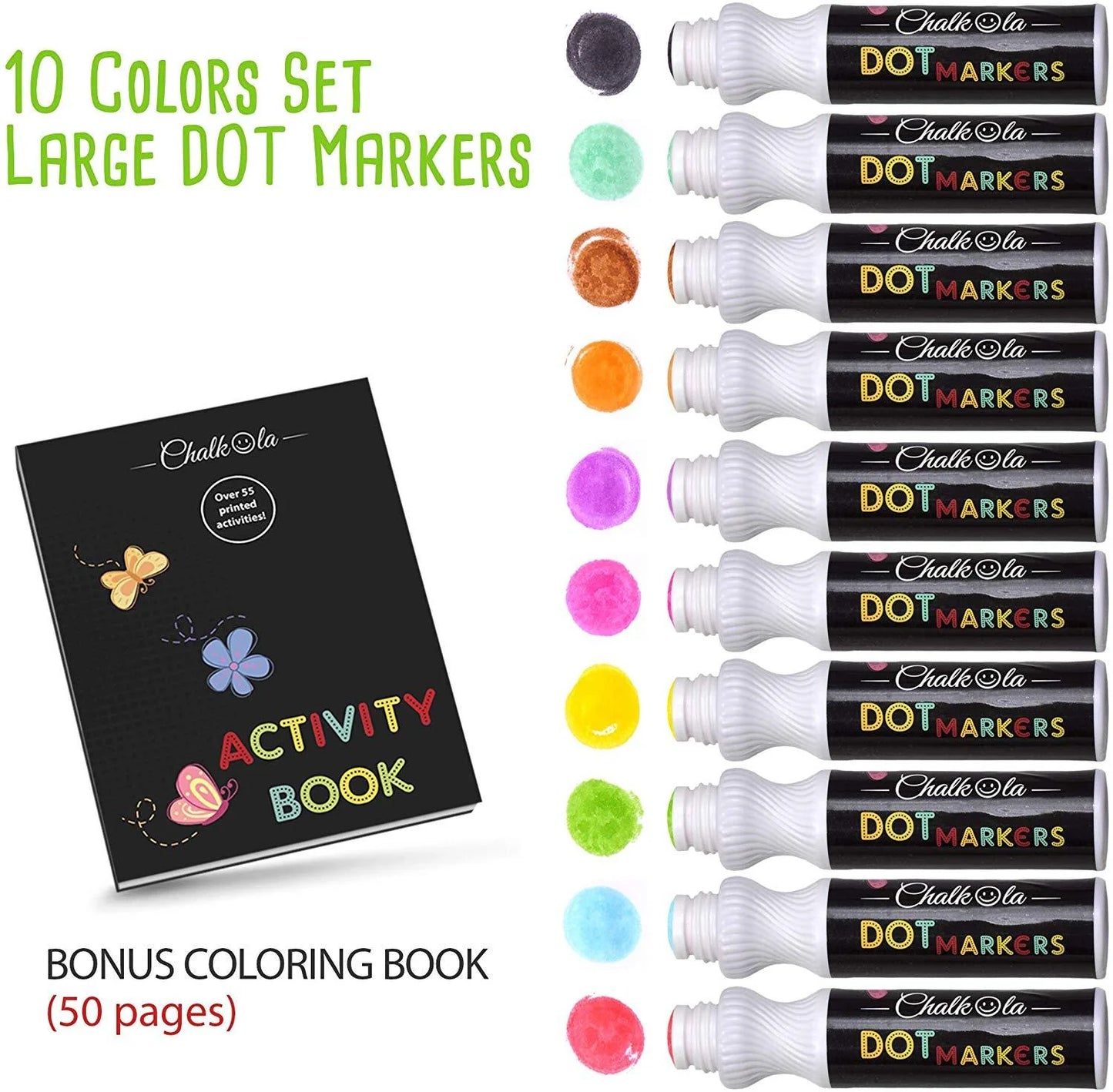 Bundle for Kids: 10 Neon + 8 Shimmer Washable Dot Markers