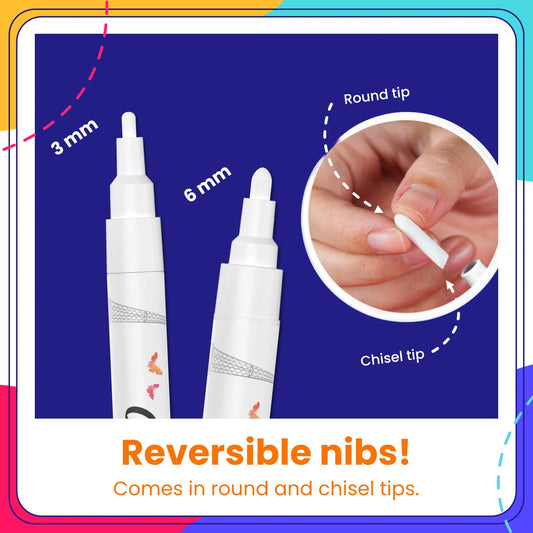 White Chalk Markers - Variety Pack of 6 | Fine and Bold Tip (3mm and 6mm)