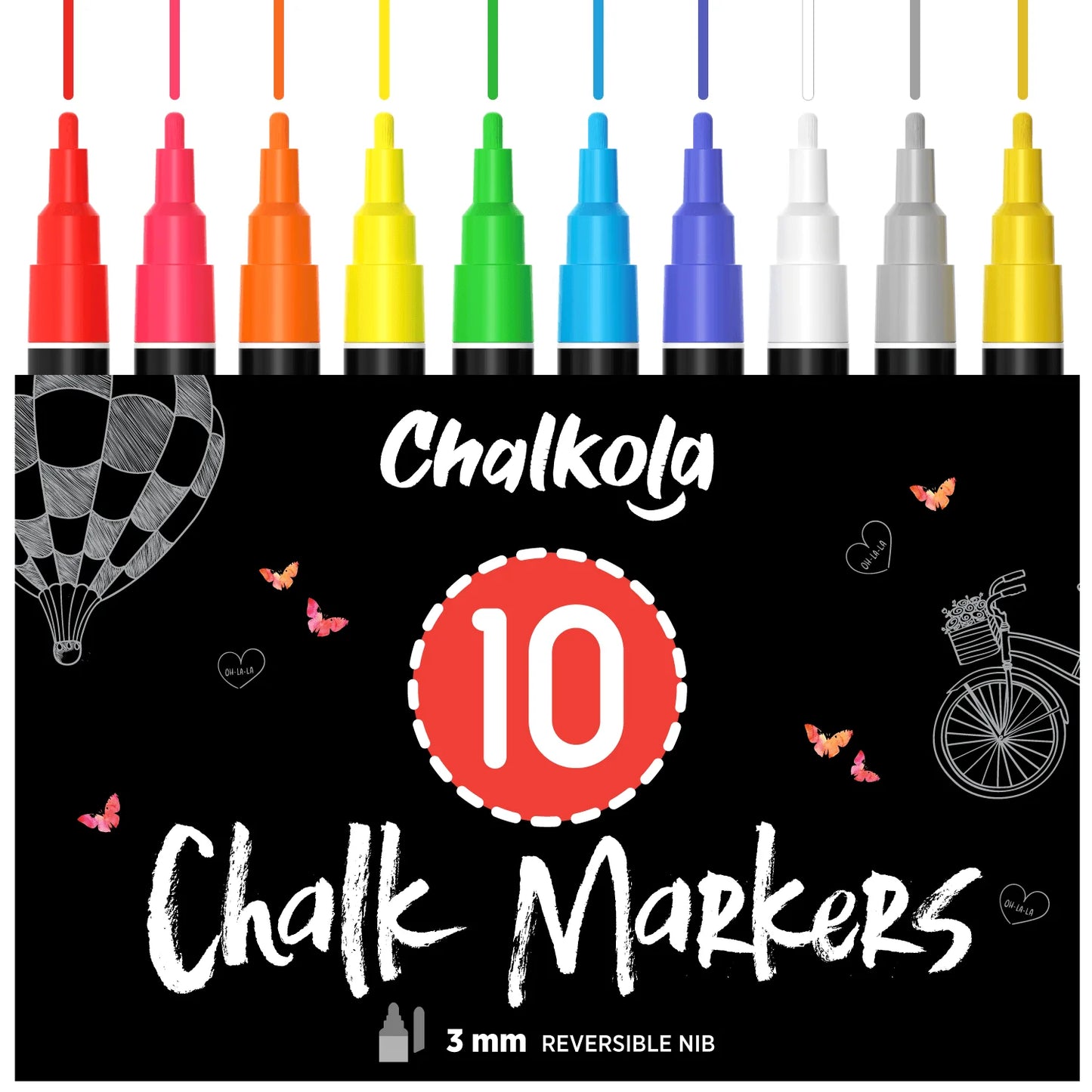 Liquid Chalk Markers with Gold & Silver - 6mm Reversible Nib | Pack of 10