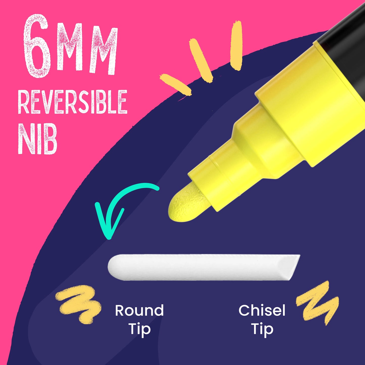 Neon, Classic & Metallic Colors Chalk Markers with 6mm Reversible Nib - Pack of 21 Pens