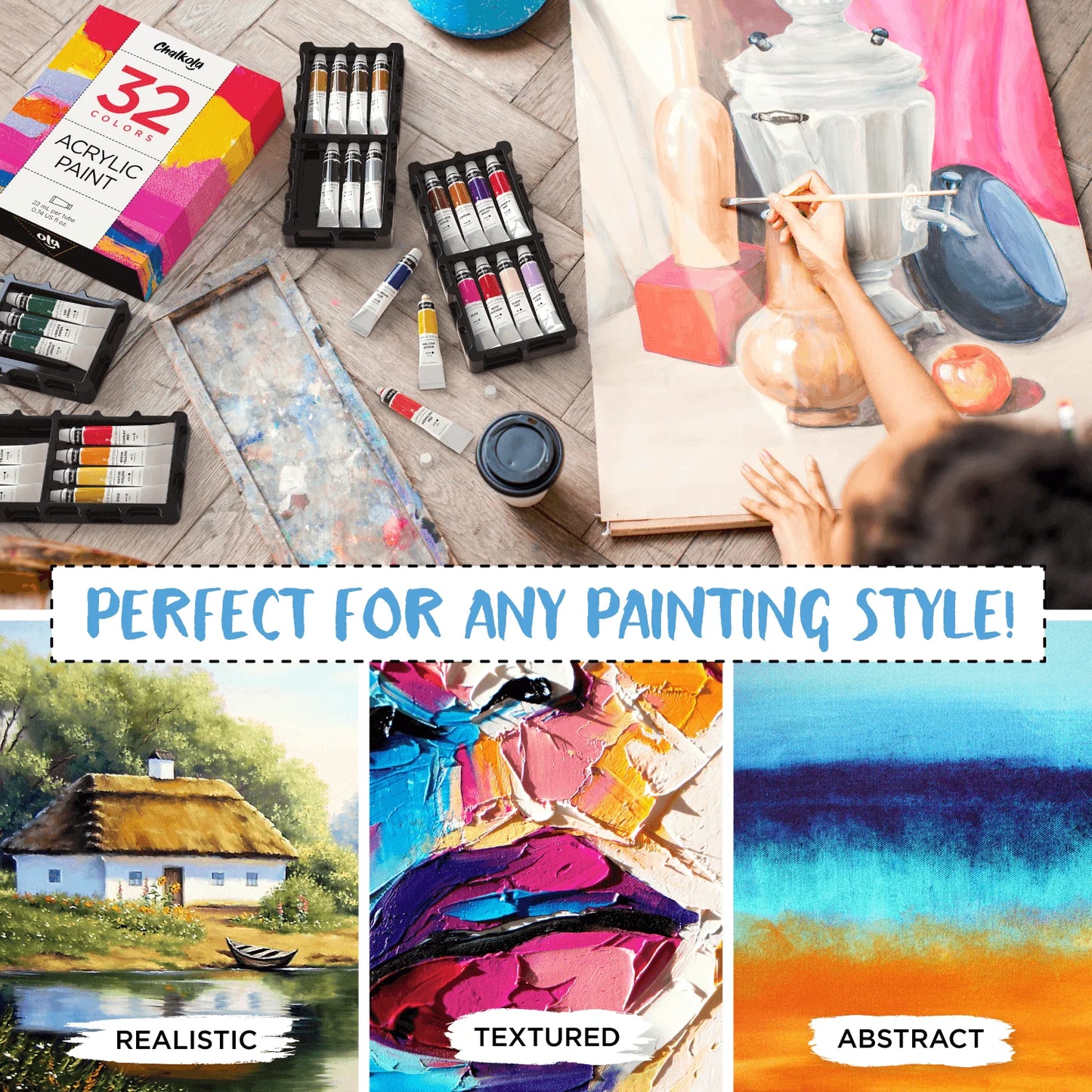 Artist's Bundle: 32 Acrylic Paint + 20 Canvas Panels