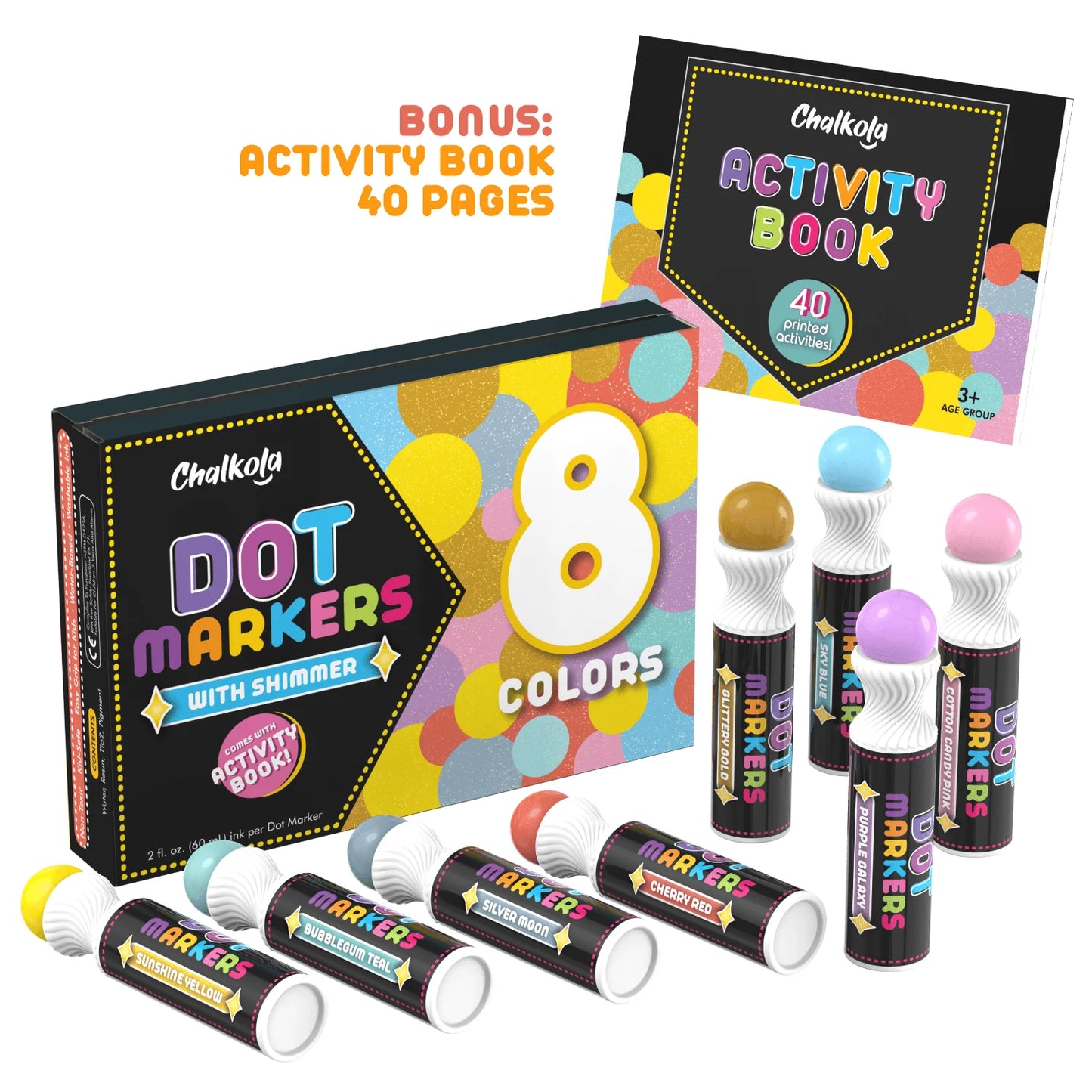 Bundle for Kids: 10 Neon + 8 Shimmer Washable Dot Markers