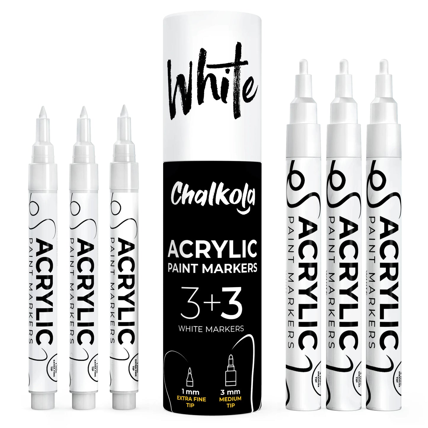 Acrylic Paint Marker Pens - Variety Pack of 6, Extra Fine & Medium Tip