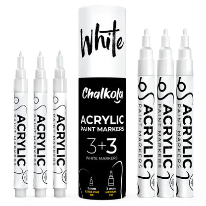 Acrylic Paint Marker Pens - Variety Pack of 6, Extra Fine & Medium Tip