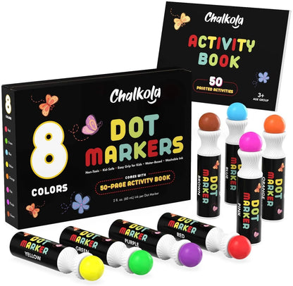 Washable Dot Markers For Kids (Pack of 8 Pens) with Activity Book