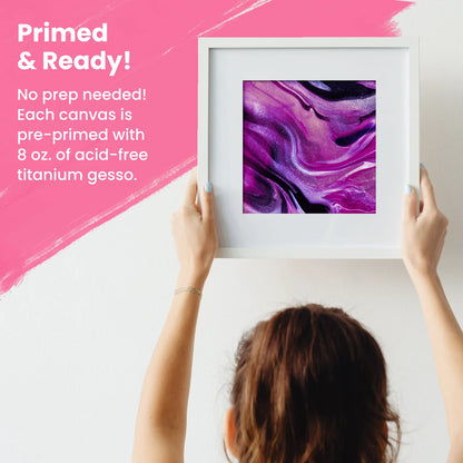 Black Painting Canvas Panels | 4x4, 6x6, 8x8, 10x10, 12x12 inch (5 Each, 25 Pack)