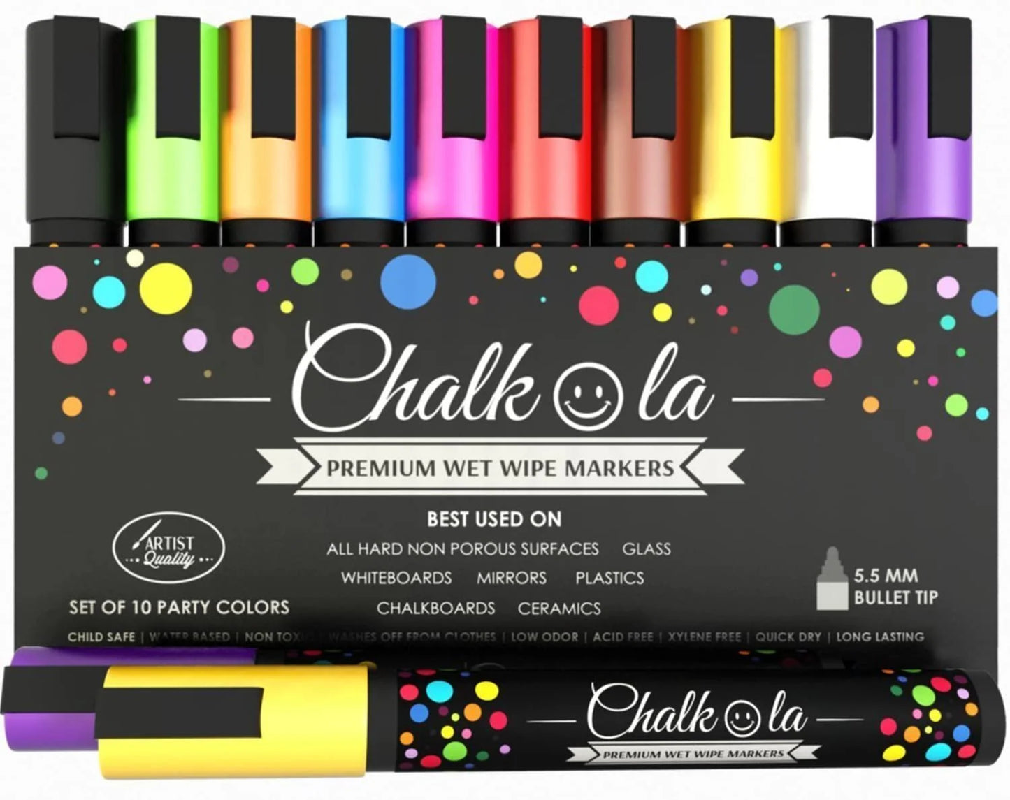 Neon Color Chalk Markers with Reversible Nib - Pack of 10