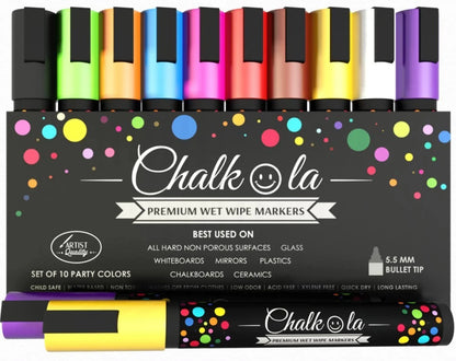 Neon Color Chalk Markers with Reversible Nib - Pack of 10