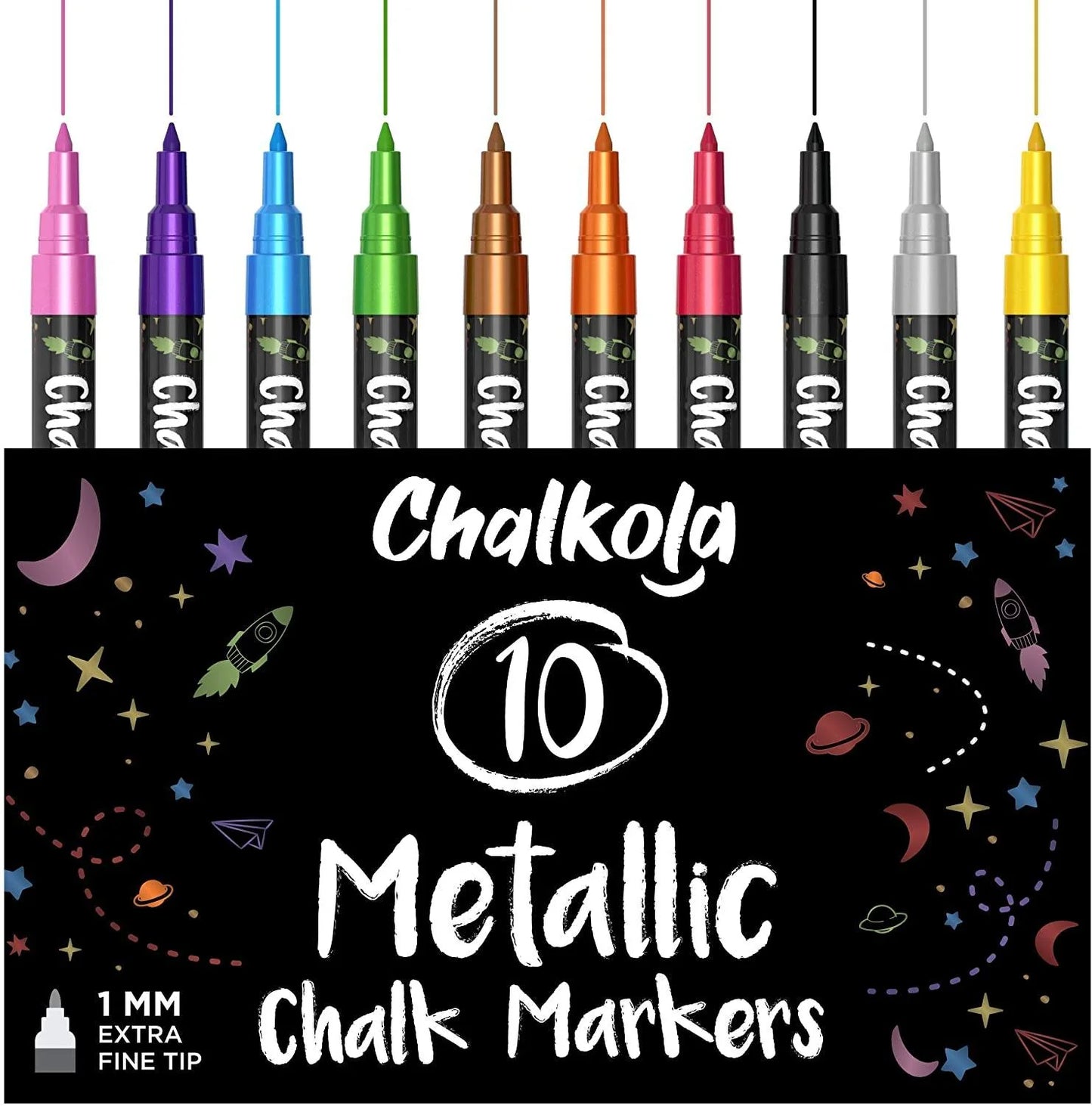 Metallic Chalk Markers with - Pack of 10 Pens