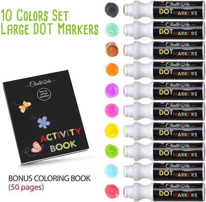 Bundle for Kids: 10 Neon + 8 Shimmer Washable Dot Markers