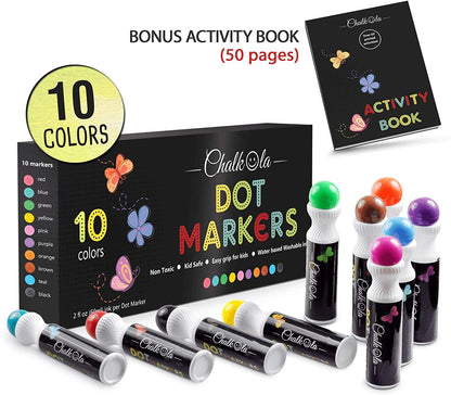 Bundle for Kids: 10 Neon + 8 Shimmer Washable Dot Markers