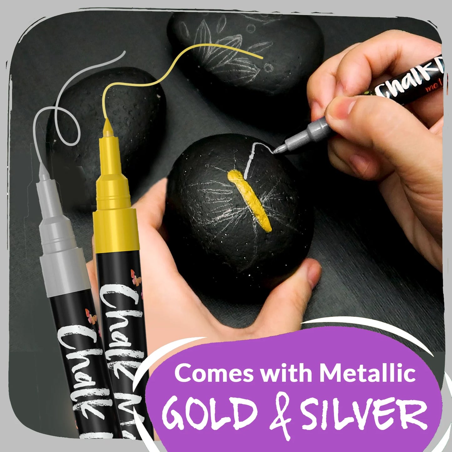 Liquid Chalk Markers with Gold & Silver - 6mm Reversible Nib | Pack of 10