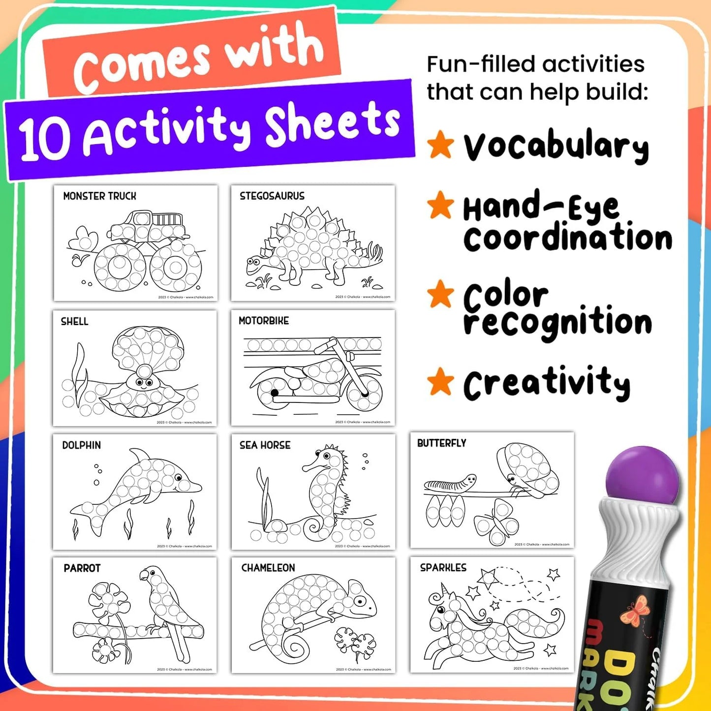 Chalkola 8 Washable Dot Markers for Toddlers