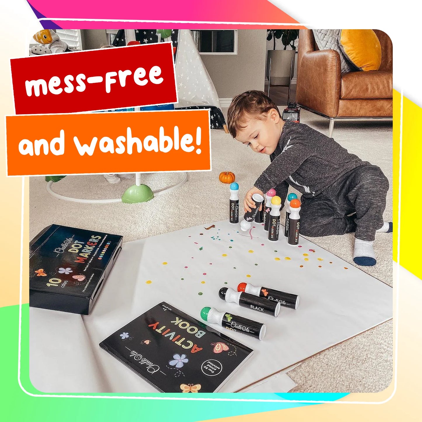Bundle for Kids: 10 Neon + 8 Shimmer Washable Dot Markers