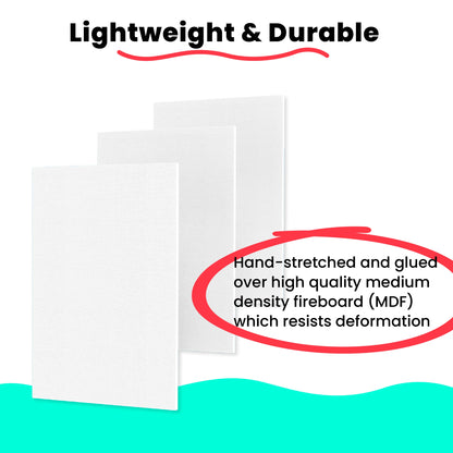 Painting Canvas Panels | 4x6, 5x7, 8x10, 9x12, 11x14, 12x16 inch (4 Each, 24 Pack)