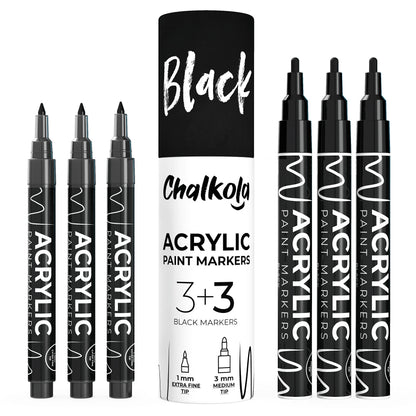 Acrylic Paint Marker Pens - Variety Pack of 6, Extra Fine & Medium Tip