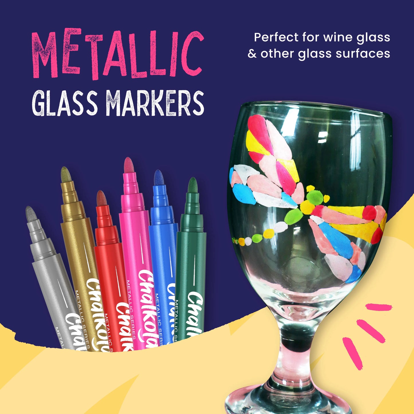 Neon, Classic & Metallic Colors Chalk Markers with 6mm Reversible Nib - Pack of 21 Pens