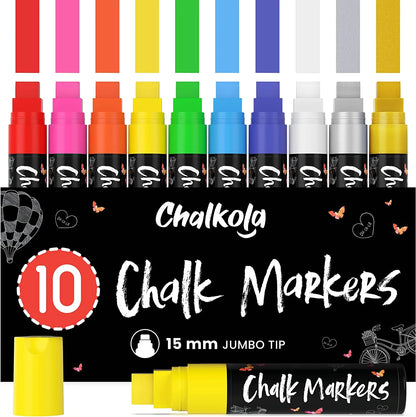 Liquid Chalk Markers with Gold & Silver - 6mm Reversible Nib | Pack of 10
