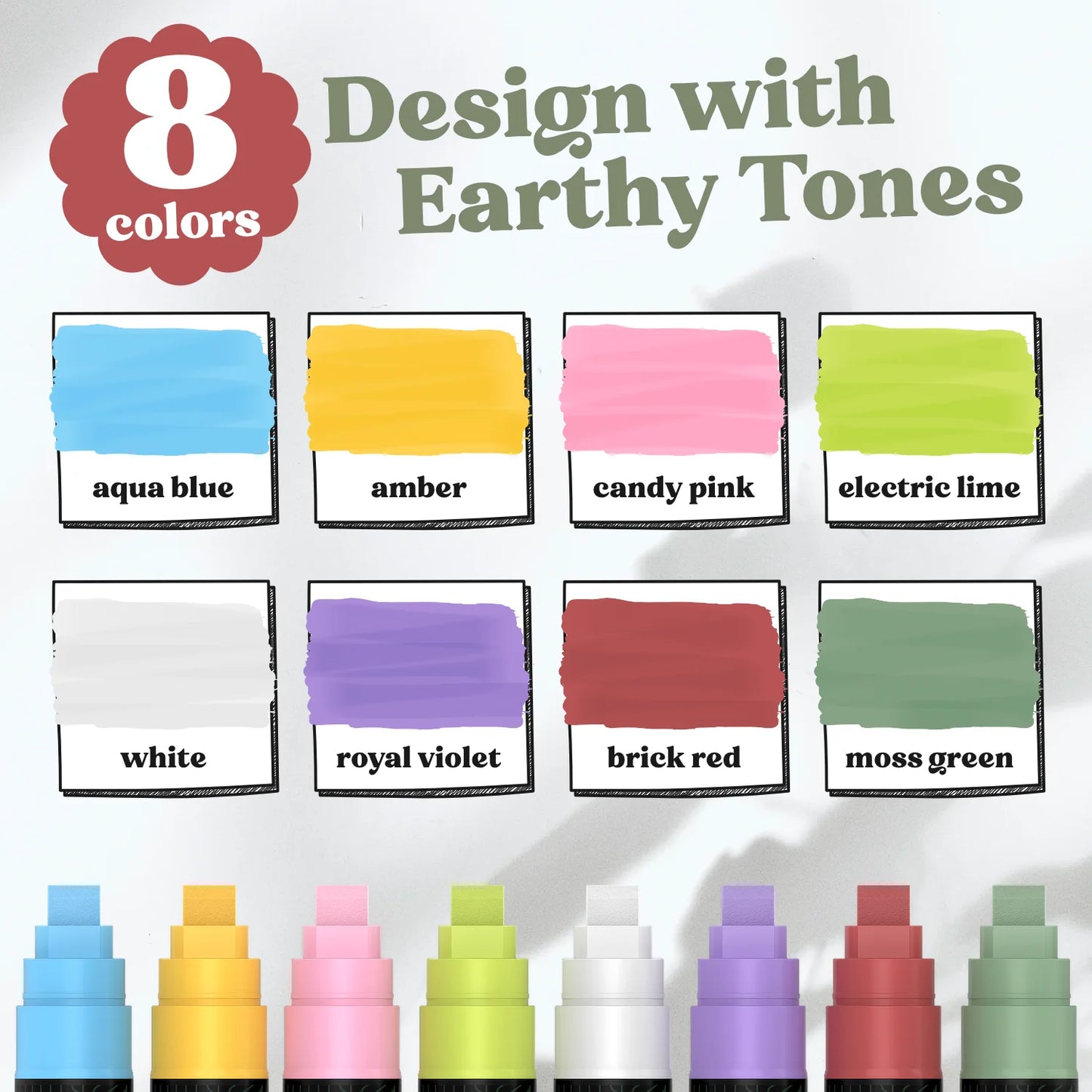 Classic Earthy Colors Chalk Markers with Reversible Nib (Pack of 8 Pens)
