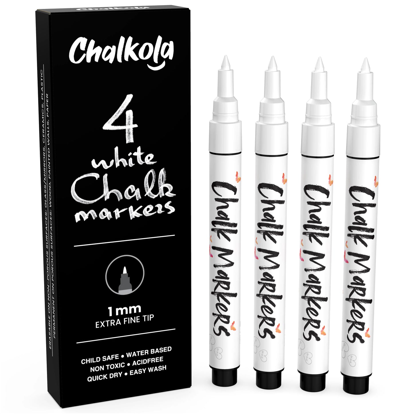 White Chalk Markers - Pack of 4 Pens