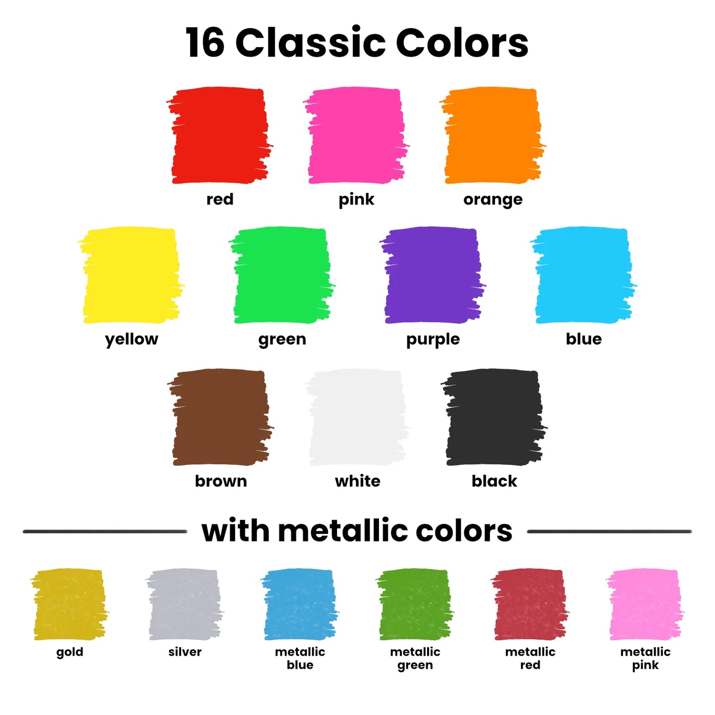 Neon & Metallic Colors Chalk Markers - 6mm Reversible Nib | Pack of 16 Pens