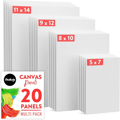 Painting Canvas Panels | 5x7, 8x10, 9x12, 11x14 inch (5 Each, 20 Pack)