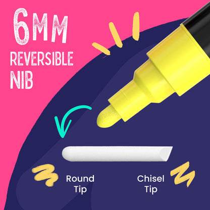 Neon, Classic & Metallic Colors Chalk Markers with 6mm Reversible Nib - Pack of 21 Pens