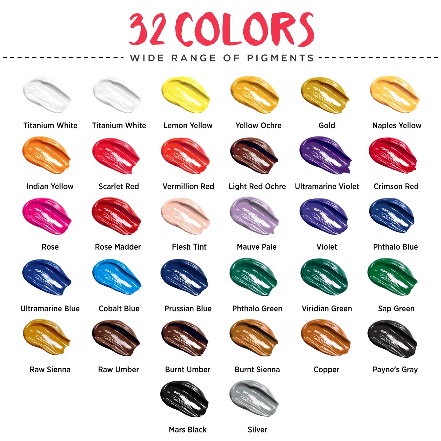 Acrylic Premium Artist Paint, 22ml Tubes - Set of 32