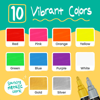 Liquid Chalk Markers with Gold & Silver - 6mm Reversible Nib | Pack of 10