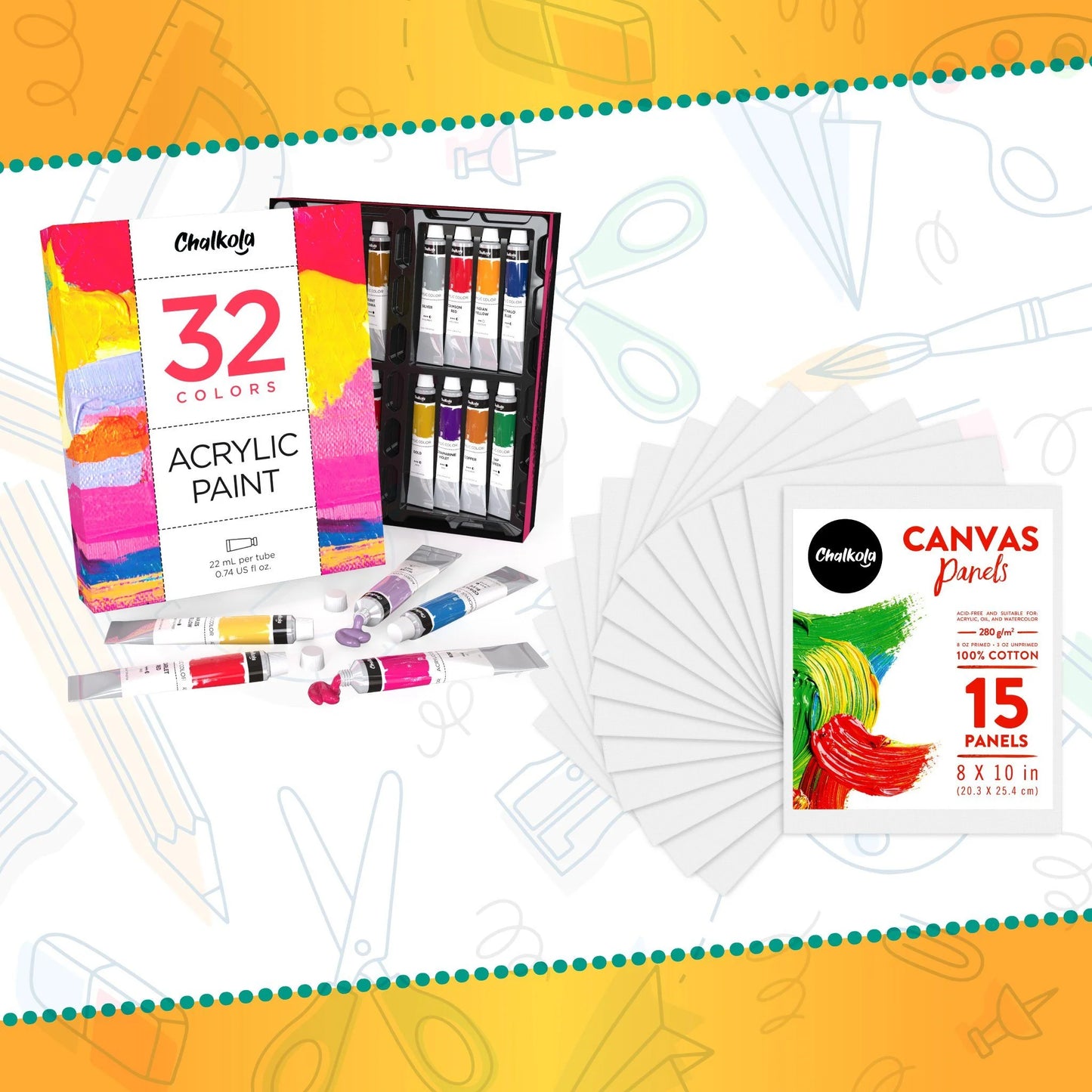 Artist's Bundle: 32 Acrylic Paint + 15 Canvas Panels