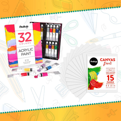 Artist's Bundle: 32 Acrylic Paint + 15 Canvas Panels