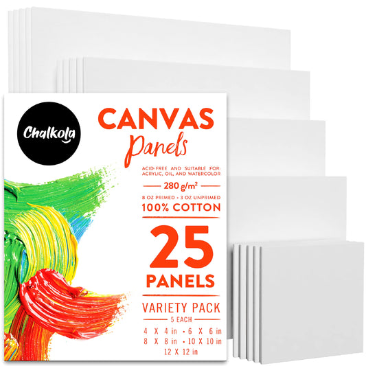 Painting Canvas Panels | 4x4, 6x6, 8x8, 10x10, 12x12 inch (5 Each, 25 Pack)