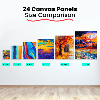 Painting Canvas Panels | 4x6, 5x7, 8x10, 9x12, 11x14, 12x16 inch (4 Each, 24 Pack)