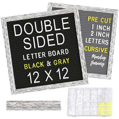 Double Sided Rustic Felt Letter Board 12x12 inch | With Pre-Cut Letters