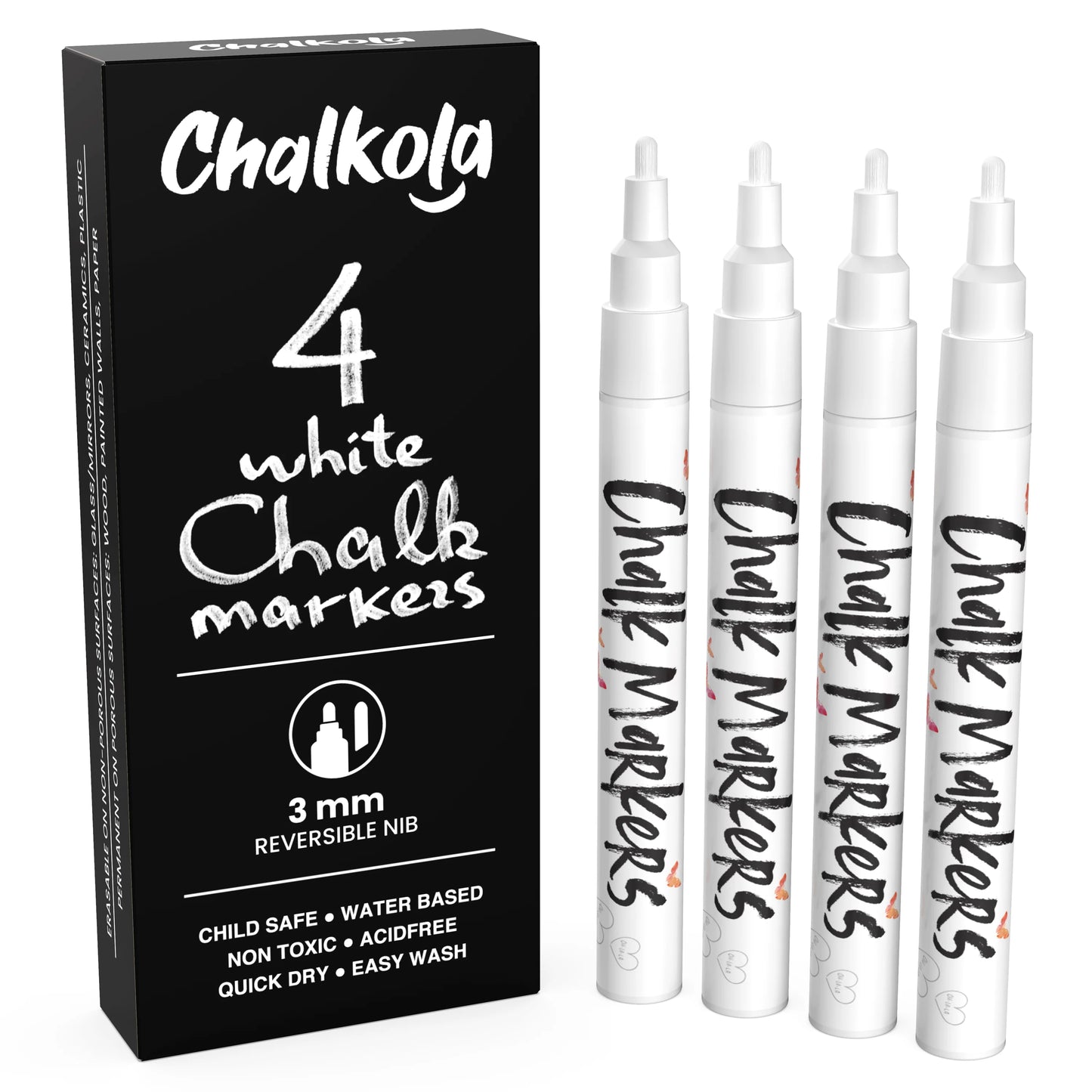 White Chalk Markers - Pack of 4 Pens