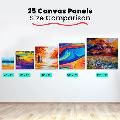 Painting Canvas Panels | 4x4, 6x6, 8x8, 10x10, 12x12 inch (5 Each, 25 Pack)