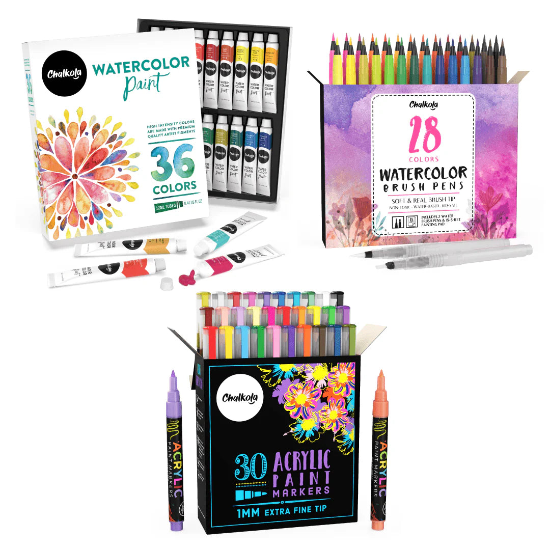 30 Acrylic Paint pens + 36 Watercolors + 28 Watercolor Brush Pens