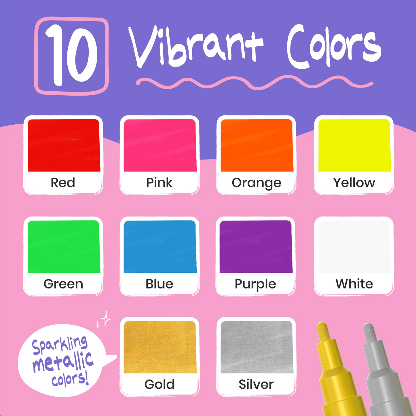 Liquid Chalk Markers with Gold & Silver - 6mm Reversible Nib | Pack of 10