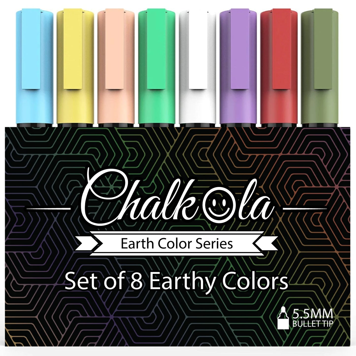 Classic Earthy Colors Chalk Markers with Reversible Nib (Pack of 8 Pens)