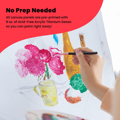 Painting Canvas Panels | 4x6, 5x7, 8x10, 9x12, 11x14, 12x16 inch (4 Each, 24 Pack)