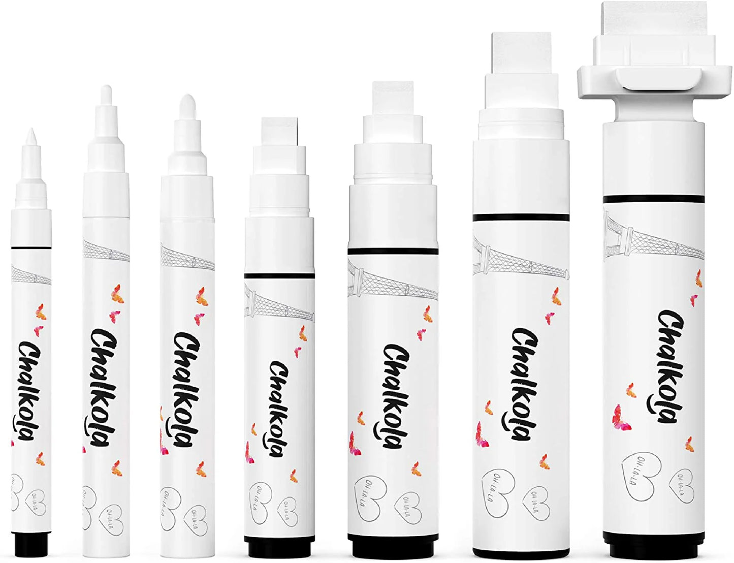 White Chalk Markers with Fine and Jumbo Nibs - Variety Pack of 7 Pens