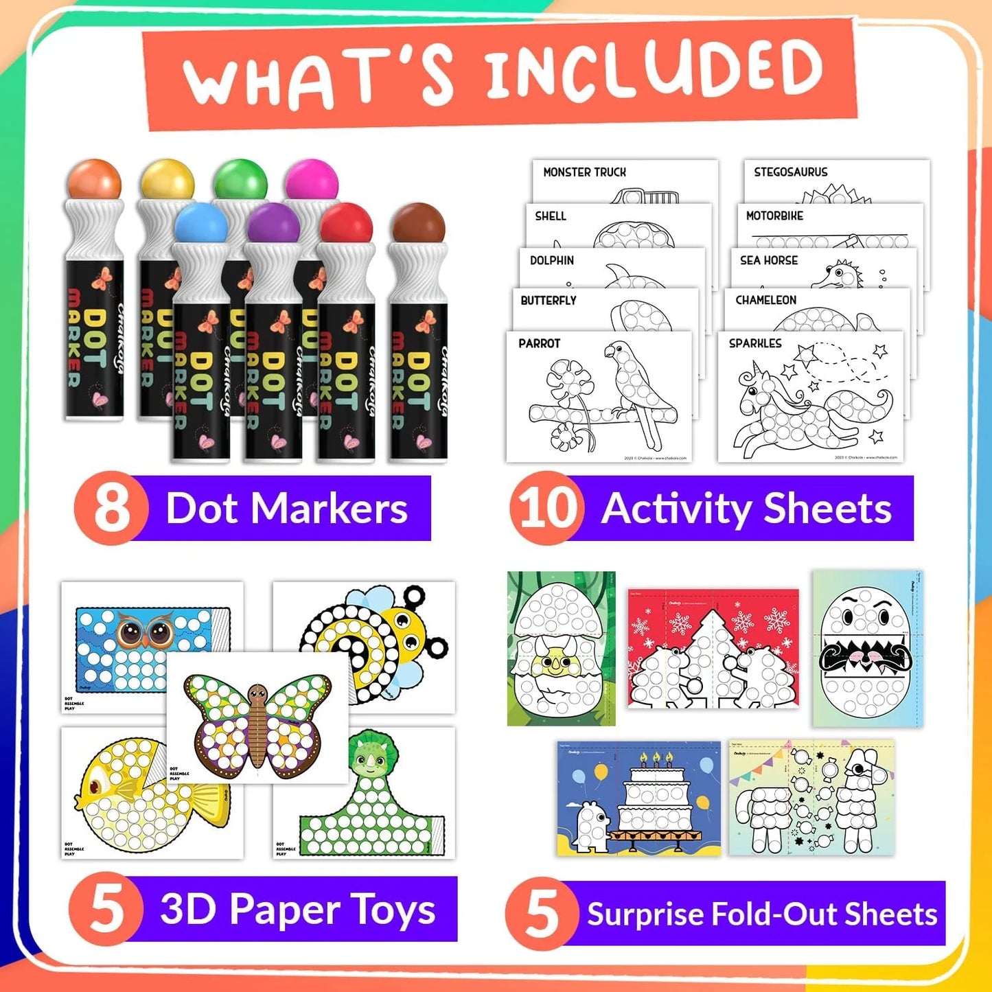 Chalkola 8 Washable Dot Markers for Toddlers
