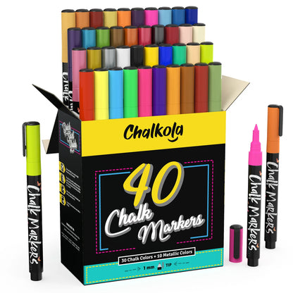 Neon, Pastel and Metallic Colors Chalk Markers - Pack of 40