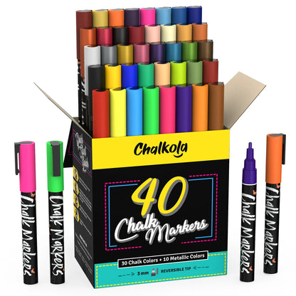 Neon, Pastel and Metallic Colors Chalk Markers - Pack of 40