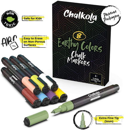 Bundle: 1mm Chalk Markers - Extra Fine Nib | Neon & Earth Colors