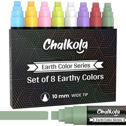 Classic Earthy Colors Chalk Markers with Reversible Nib (Pack of 8 Pens)