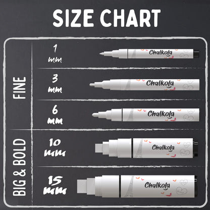 White Chalk Markers with Fine and Jumbo Nibs - Variety Pack of 5 Pens