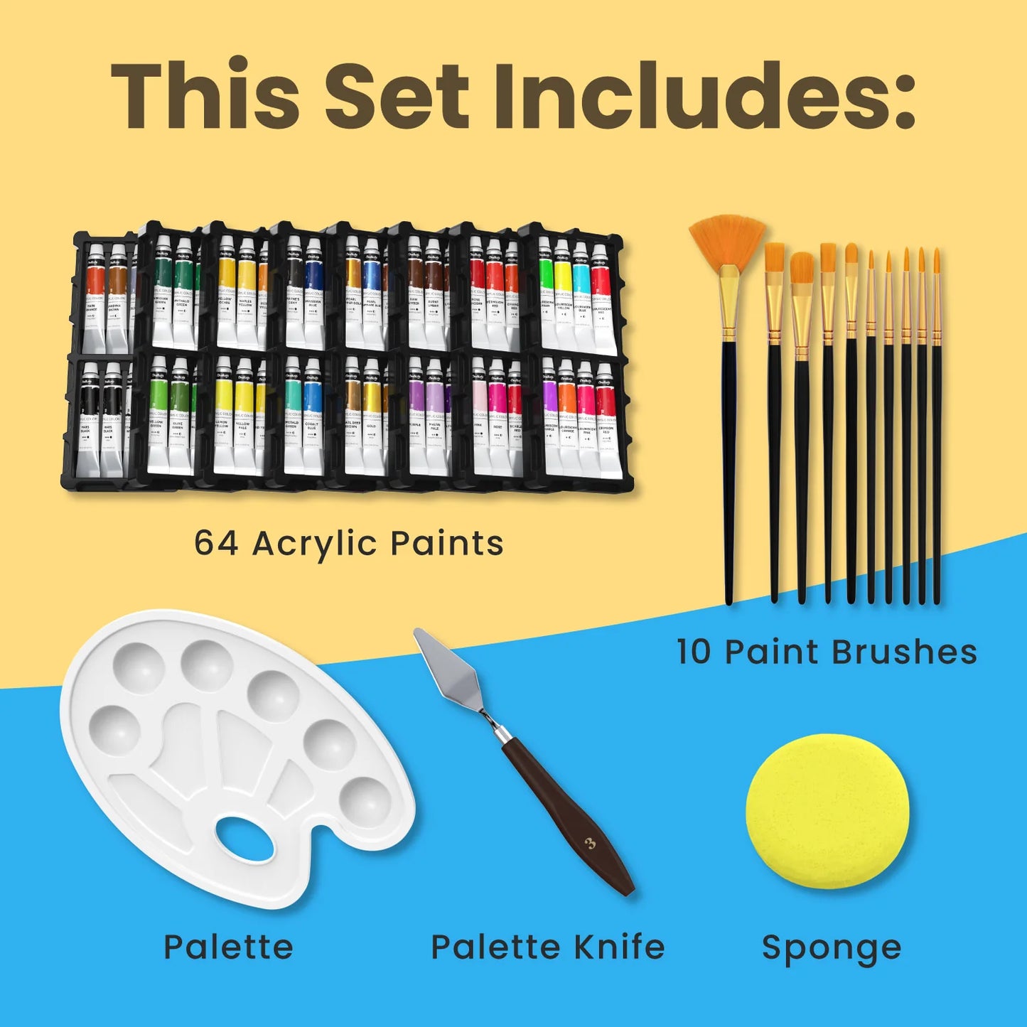 Acrylic Paint Set, 22ml Tubes - Set of 64