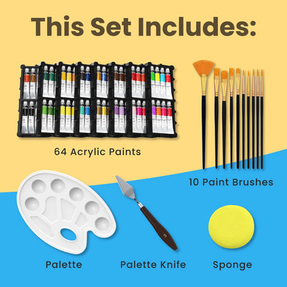 Acrylic Paint Set, 22ml Tubes - Set of 64
