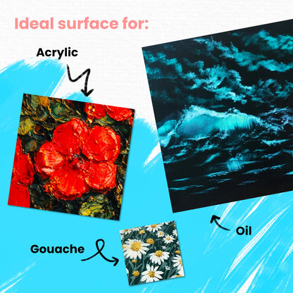 Black Painting Canvas Panels | 4x4, 6x6, 8x8, 10x10, 12x12 inch (5 Each, 25 Pack)